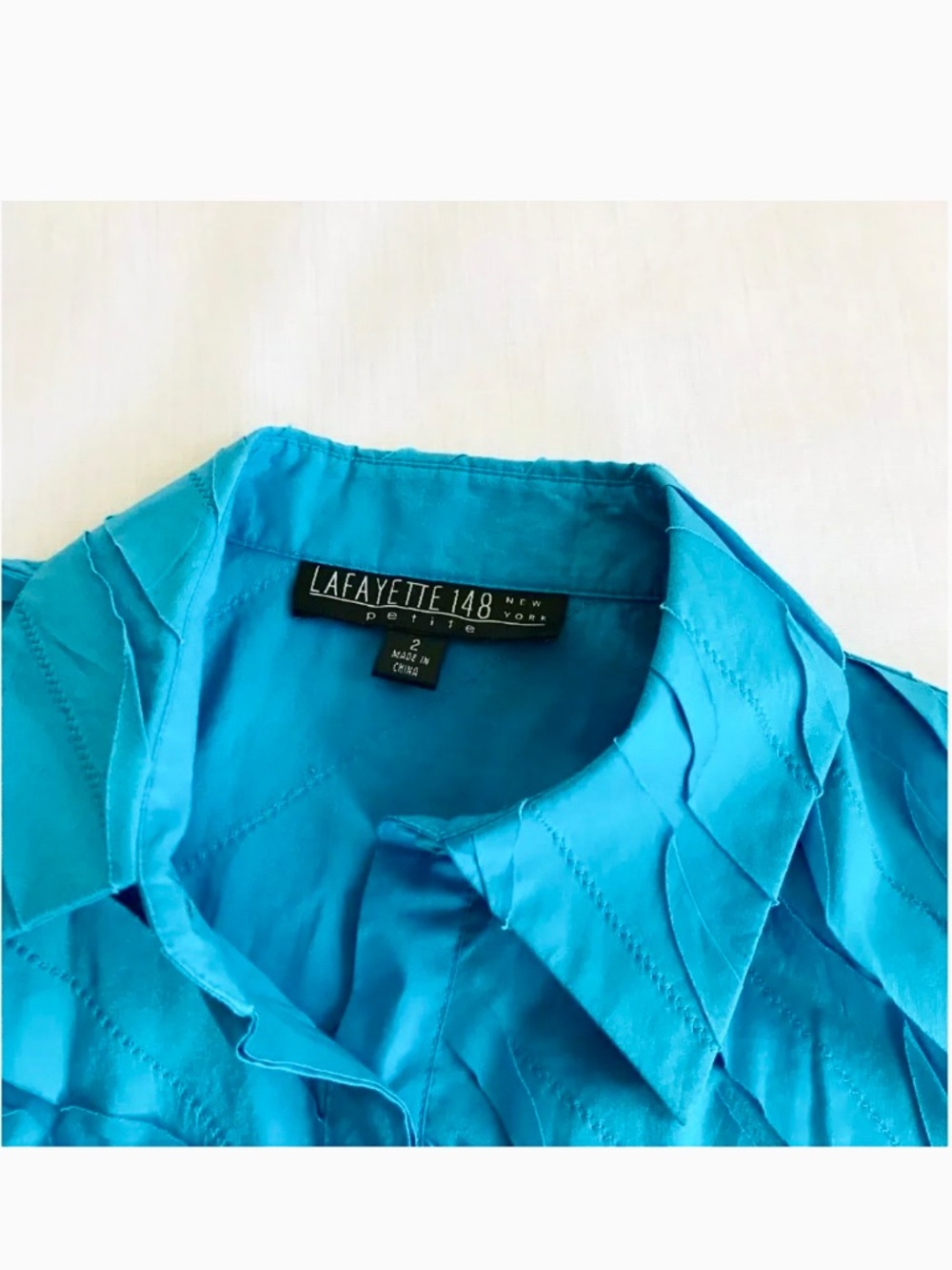 Vintage Y2K Lafayette 148 NY Blue Textured Pleated Sleeveless Shirt Petite 2 2P - Picture 8 of 14